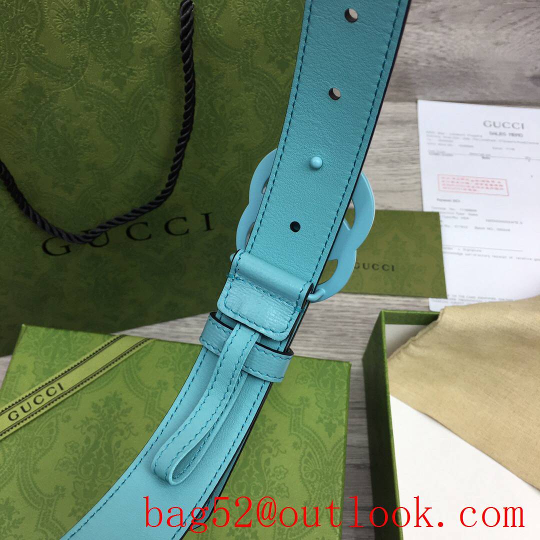 Gucci GG women 3cm medium width sky leather v GG paint buckle belt