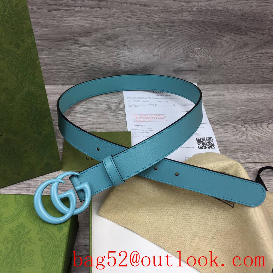 Gucci GG women 3cm medium width sky leather v GG paint buckle belt