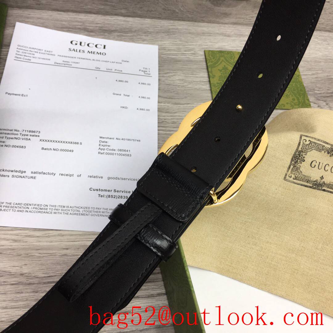 Gucci GG men 4cm Palm pattern black leather paint gold buckle belt