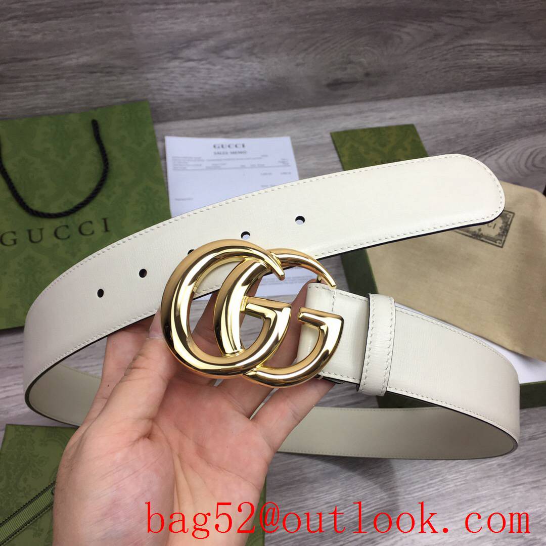 Gucci GG men 4cm Palm pattern cream leather paint gold buckle belt