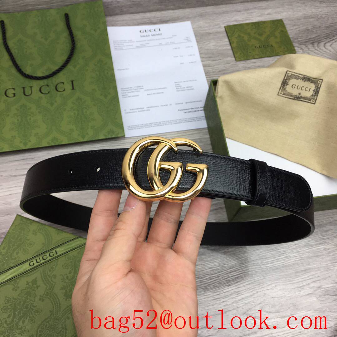 Gucci GG 3cm black pattern leather paint gold buckle belt