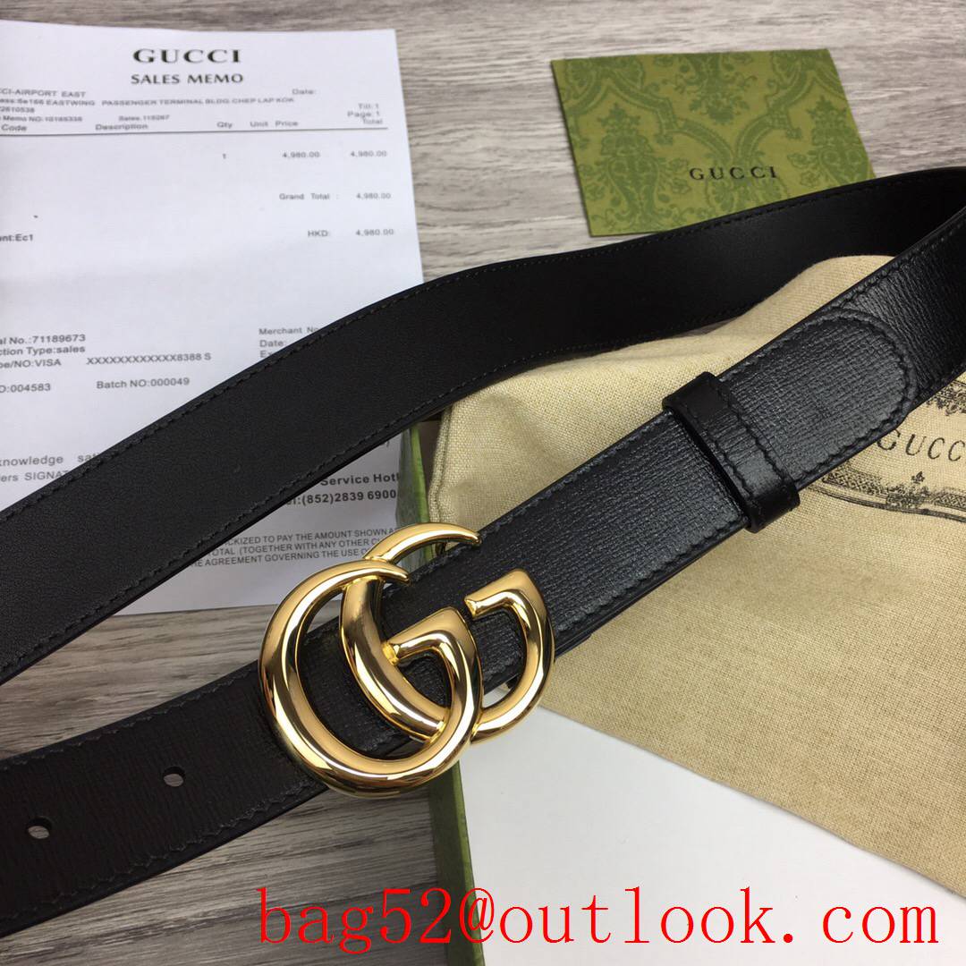 Gucci GG 3cm black pattern leather paint gold buckle belt