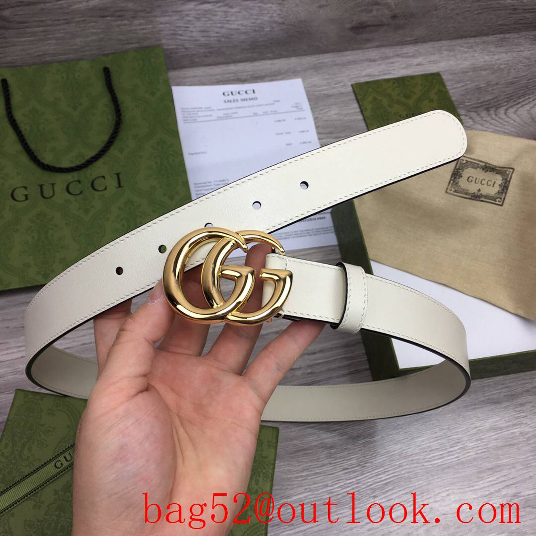 Gucci GG men 3cm cream pattern leather paint gold buckle belt