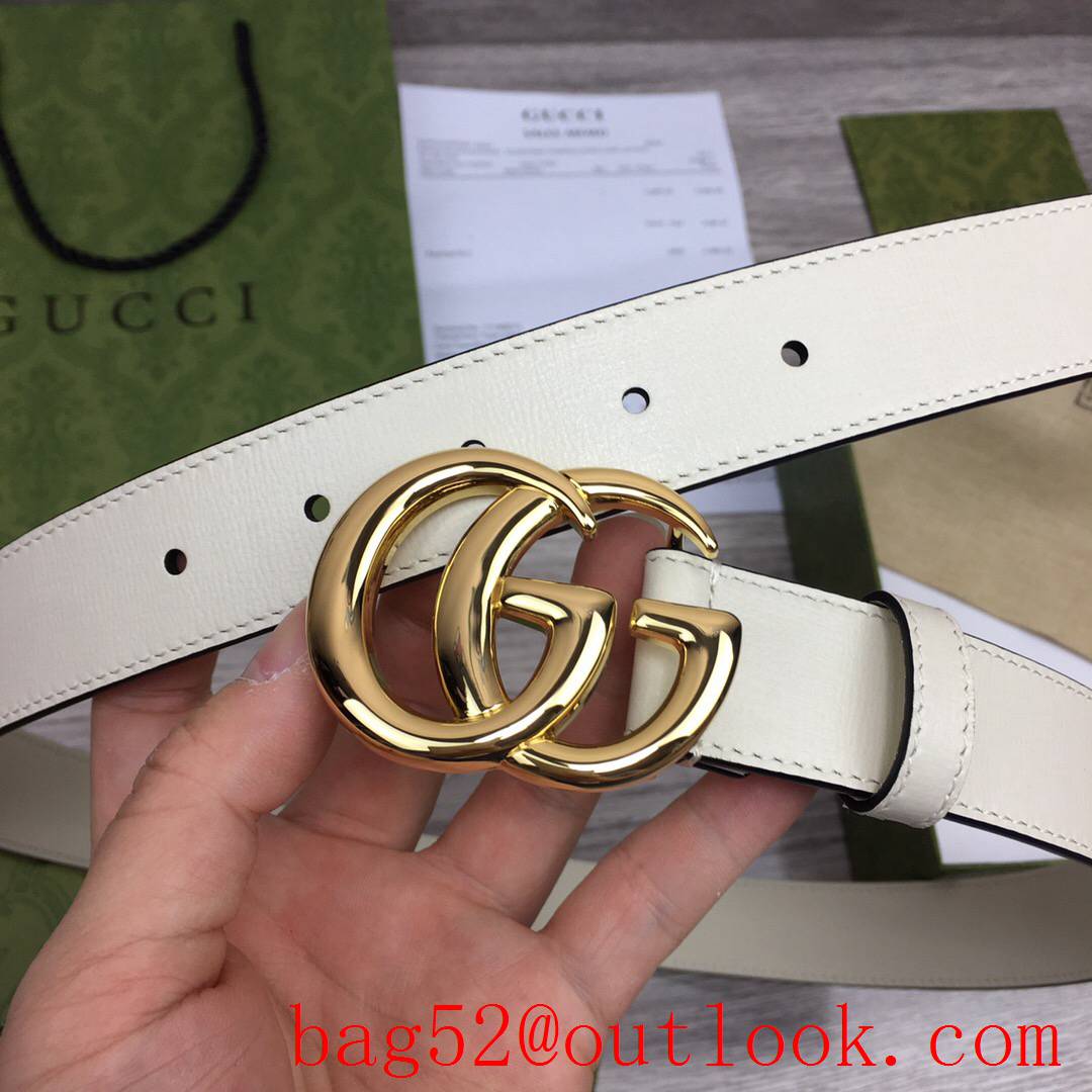 Gucci GG men 3cm cream pattern leather paint gold buckle belt