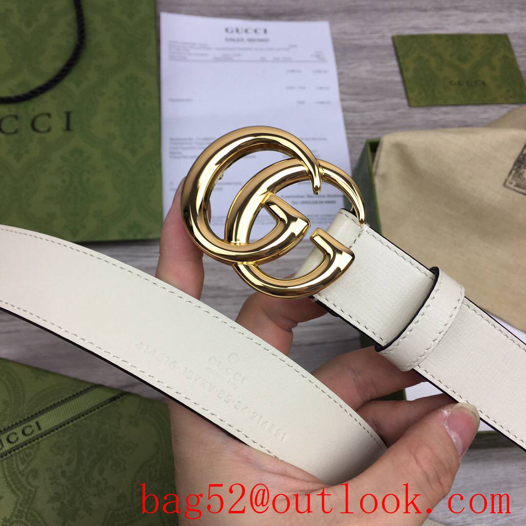 Gucci GG men 3cm cream pattern leather paint gold buckle belt