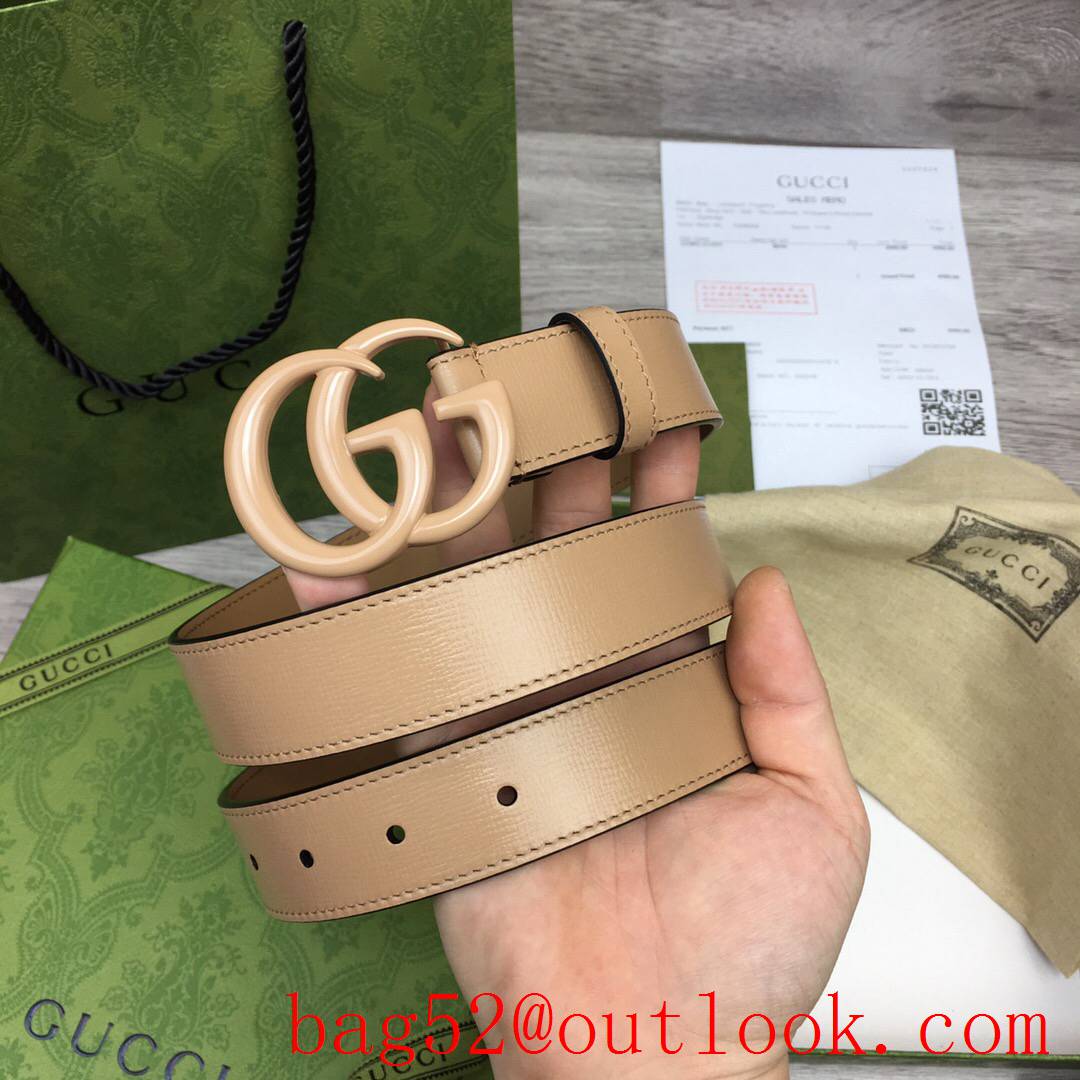 Gucci GG women 3cm medium width tan leather v GG paint buckle belt