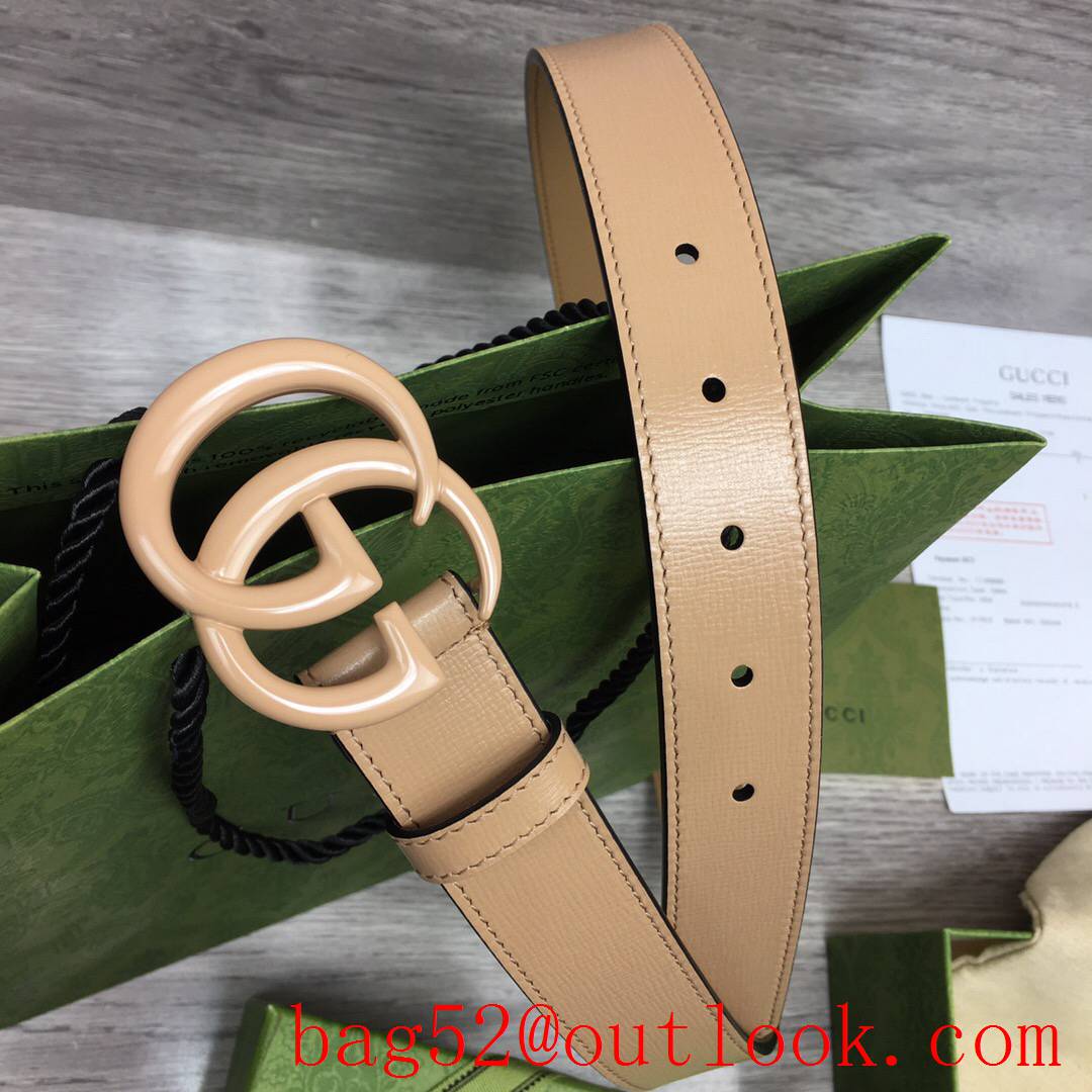 Gucci GG women 3cm medium width tan leather v GG paint buckle belt
