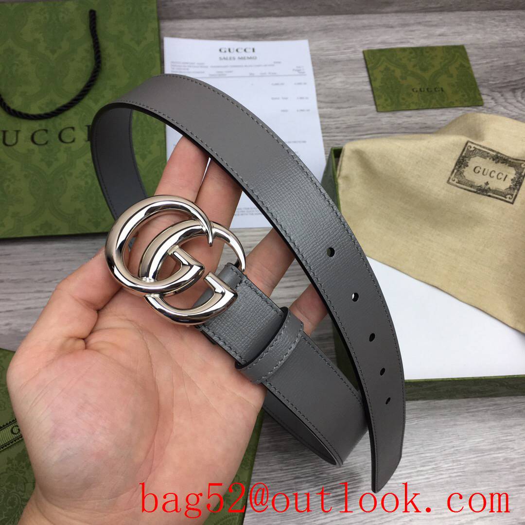 Gucci GG men 3cm gray pattern leather paint silver buckle belt