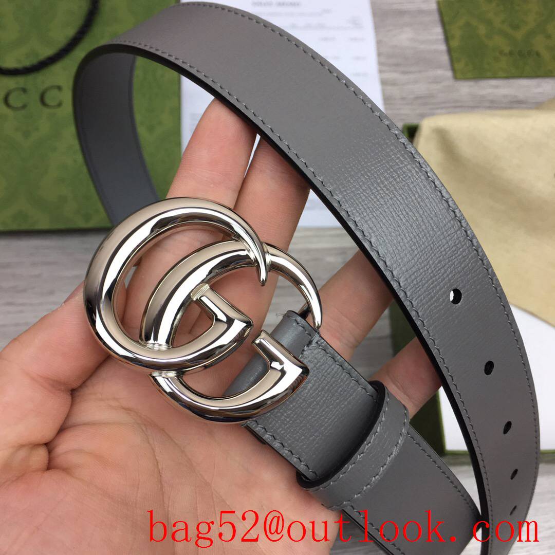 Gucci GG 3cm gray pattern leather paint silver buckle belt