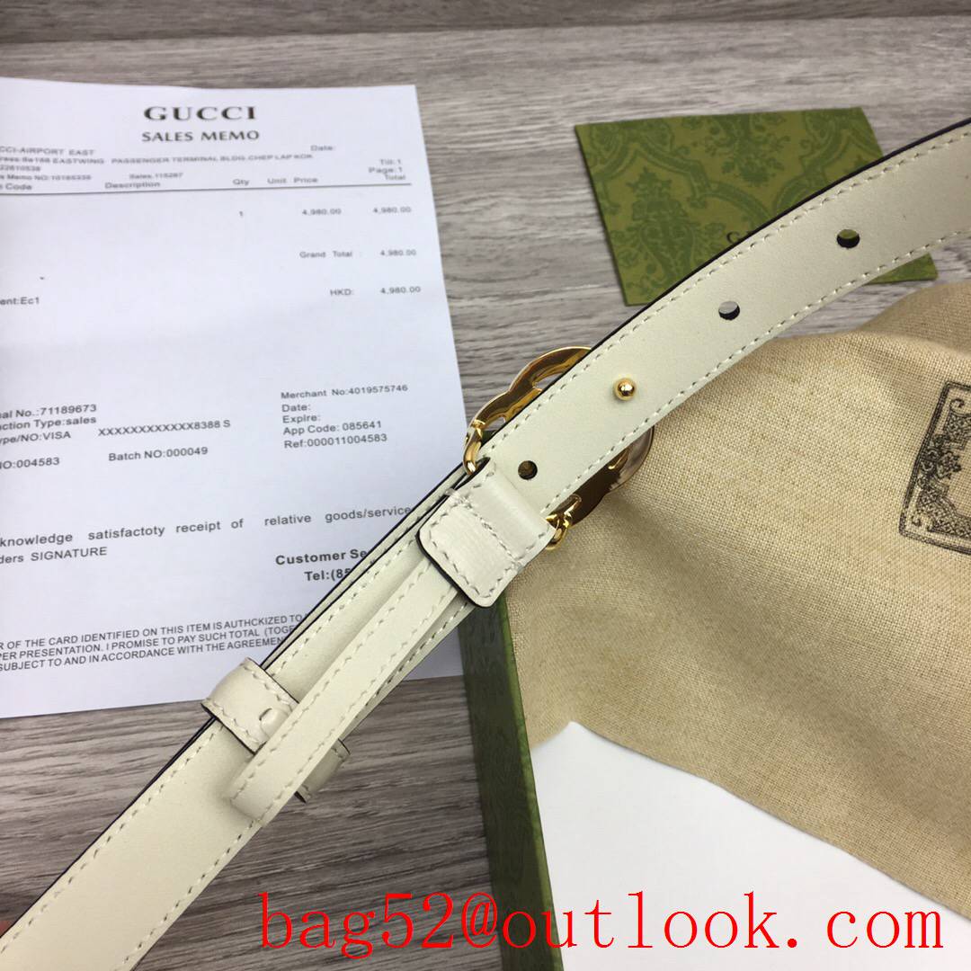 Gucci GG 2cm cream pattern leather paint gold buckle belt
