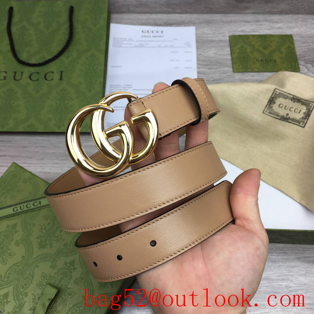 Gucci GG 3cm tan pattern leather paint gold buckle belt