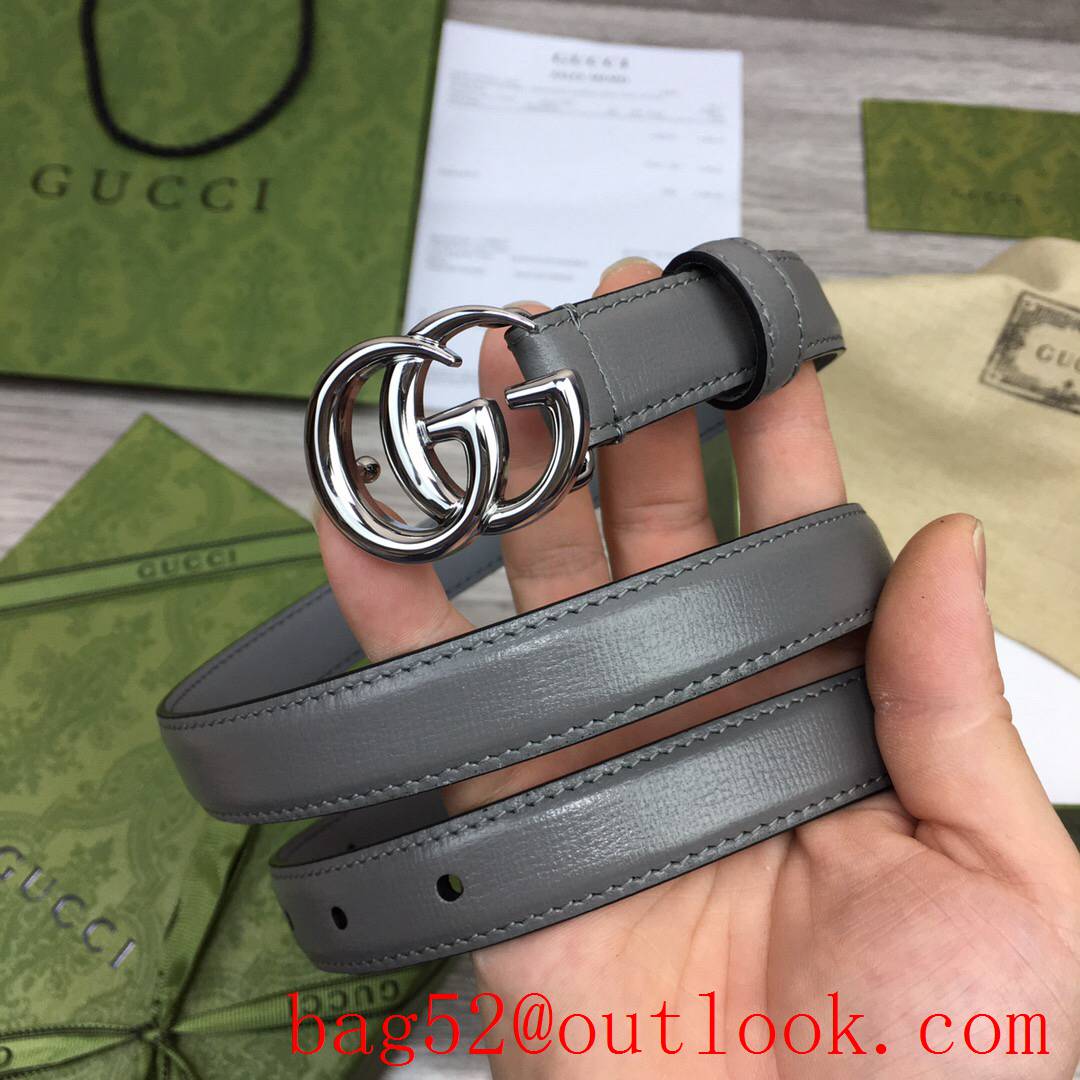 Gucci GG 2cm gray pattern leather paint silver buckle belt
