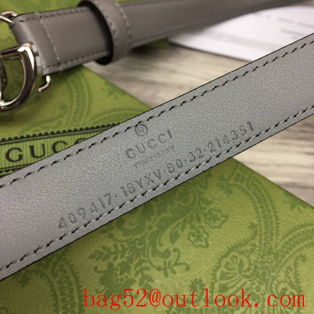 Gucci GG 2cm gray pattern leather paint silver buckle belt