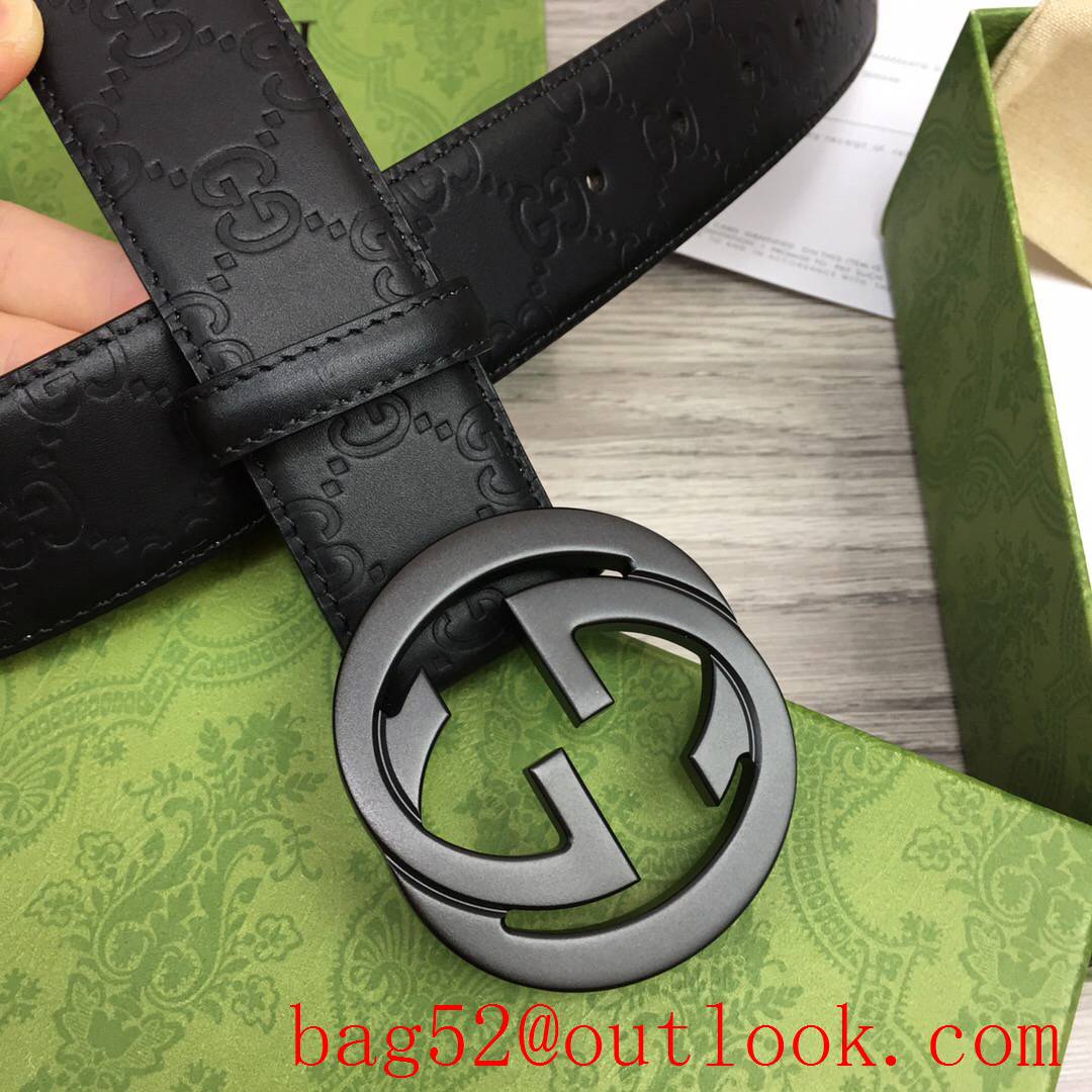 Gucci GG men 3.8cm black pattern leather with matte buckle belt