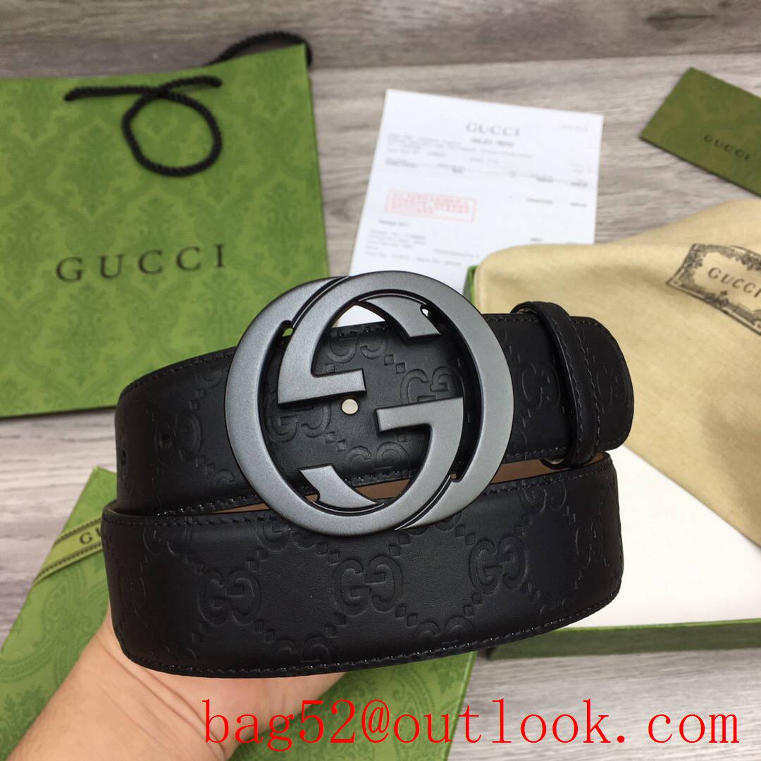 Gucci GG men 3.8cm black pattern leather with matte buckle belt