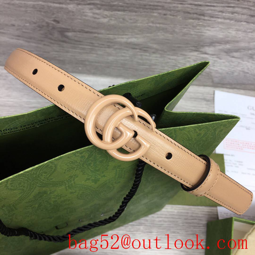 Gucci GG women 2cm width mini tan leather v GG paint buckle belt