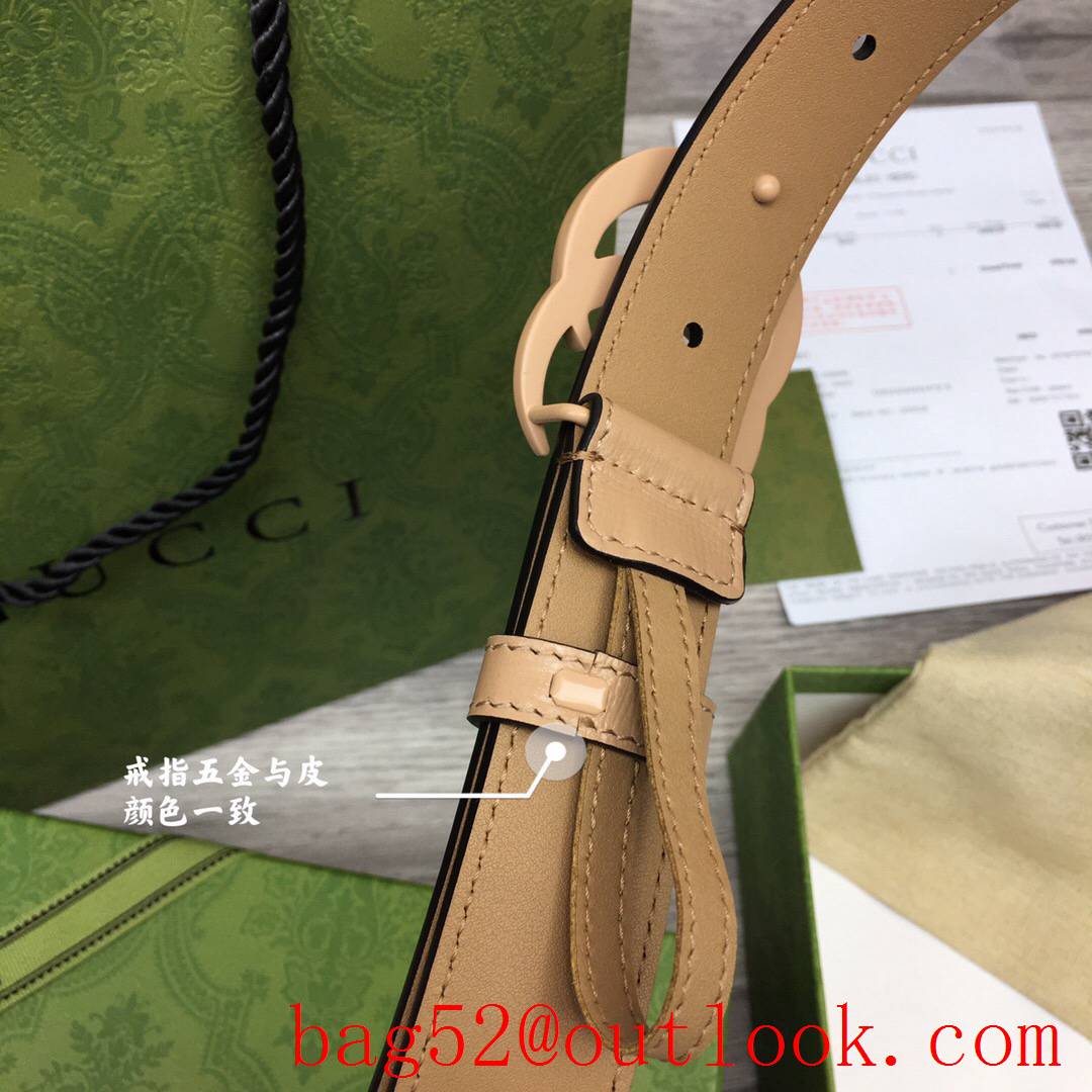 Gucci GG women 2cm width mini tan leather v GG paint buckle belt