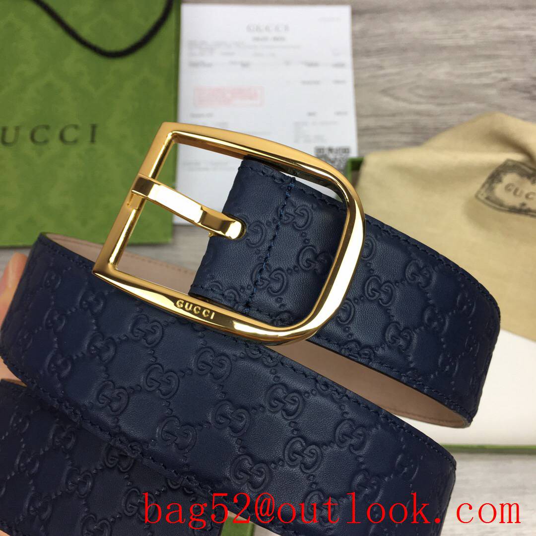 Gucci GG men 4cm navy pattern leather paint gold pin buckle belt