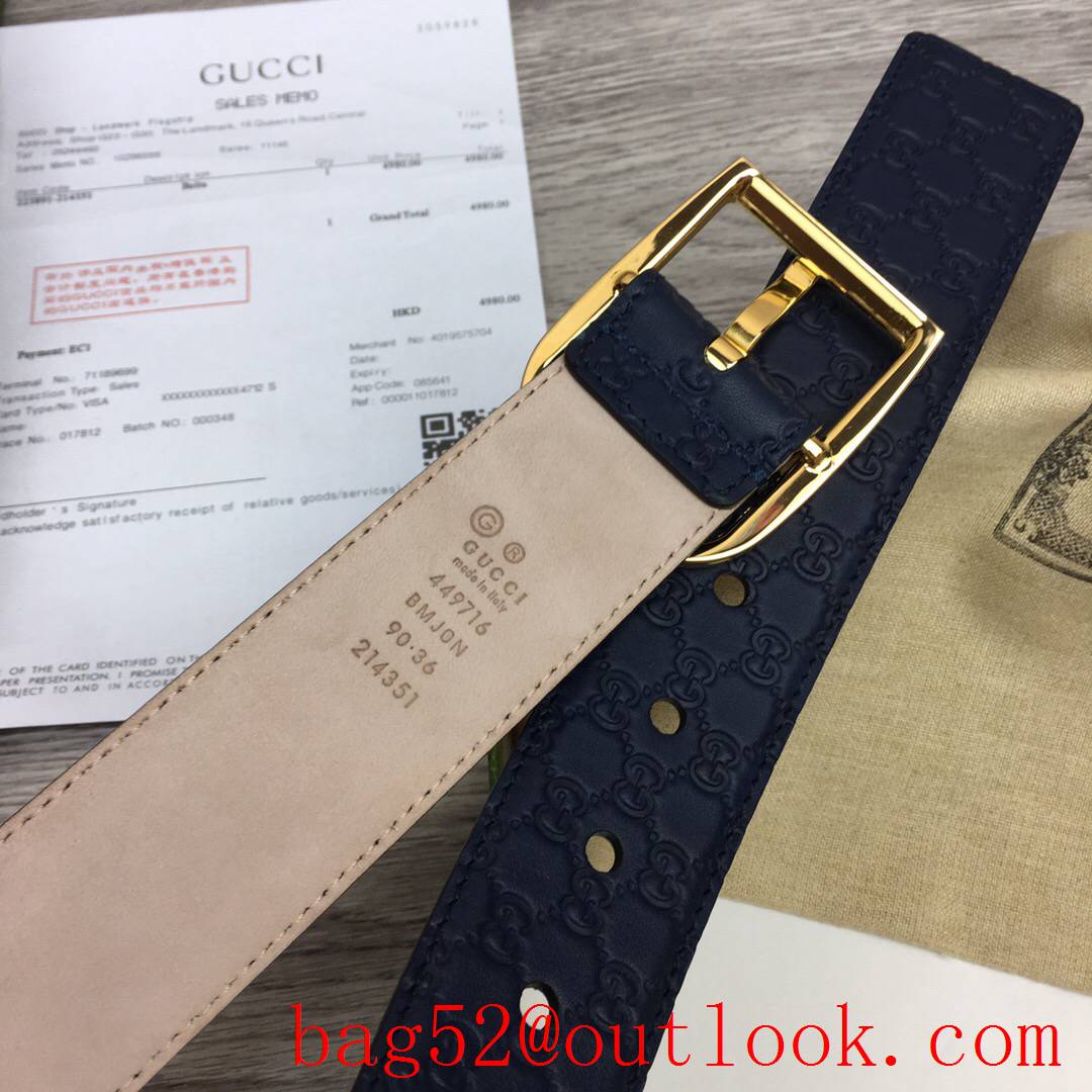 Gucci GG men 4cm navy pattern leather paint gold pin buckle belt