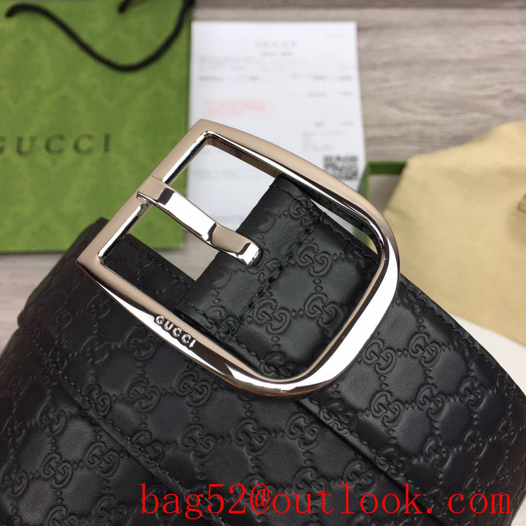 Gucci GG men 4cm black pattern leather paint silver pin buckle belt