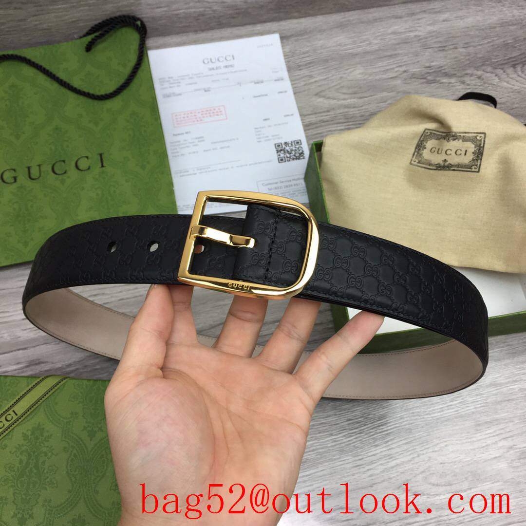 Gucci GG men 4cm black pattern leather paint gold pin buckle belt