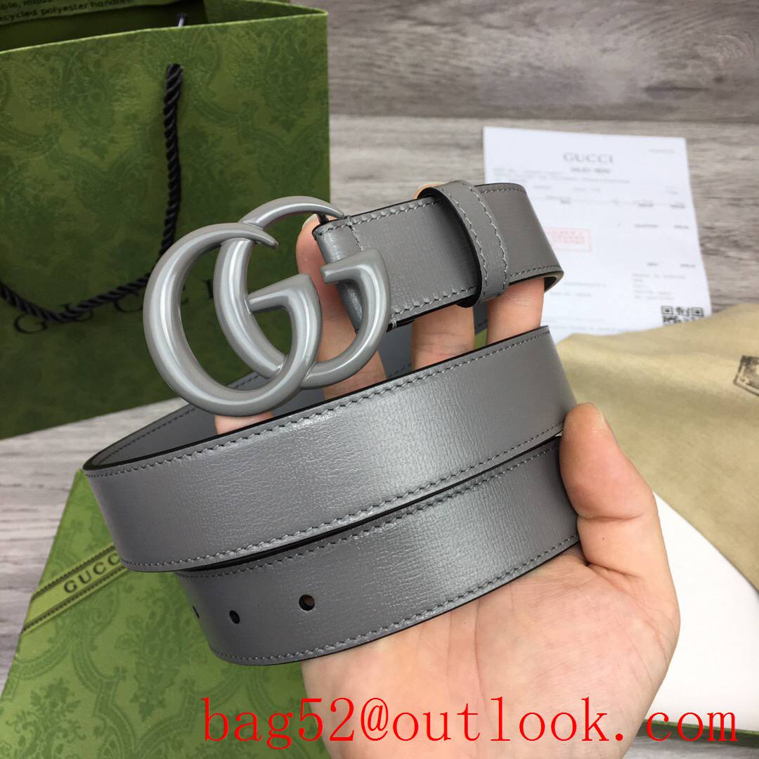 Gucci GG women 3cm width gray leather v GG paint buckle belt
