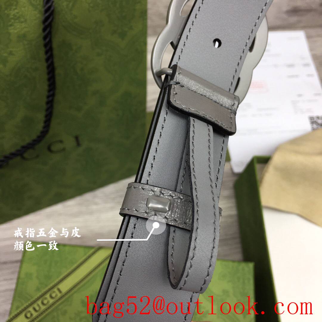Gucci GG women 3cm width gray leather v GG paint buckle belt