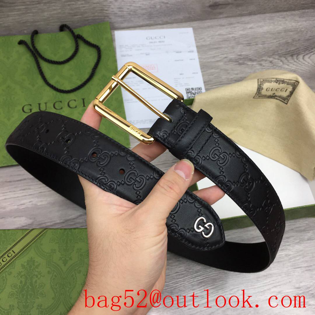 Gucci GG men 4cm black Signature belt with shiny gold pin buckle belt