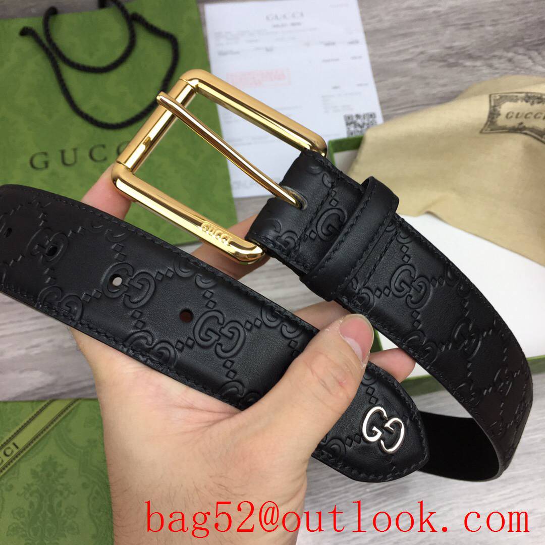 Gucci GG men 4cm black Signature belt with shiny gold pin buckle belt