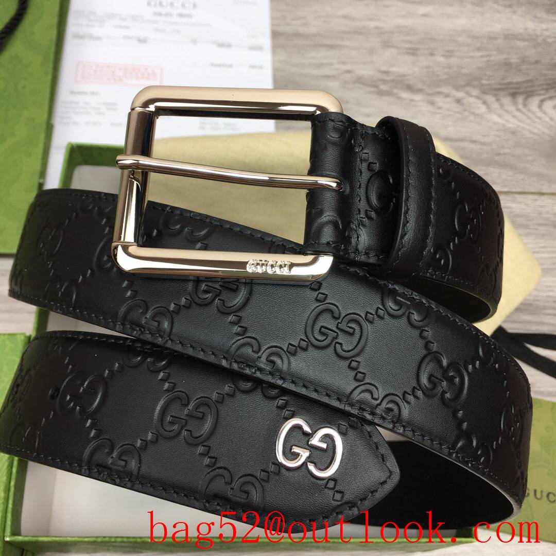Gucci GG men 4cm black Signature belt with shiny silver pin buckle belt