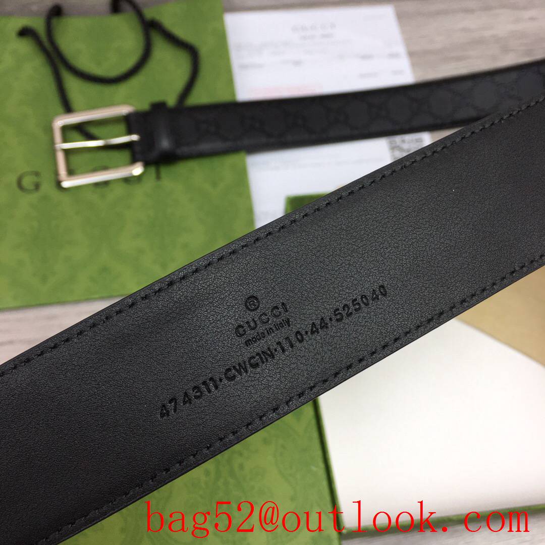 Gucci GG men 4cm black Signature belt with shiny silver pin buckle belt