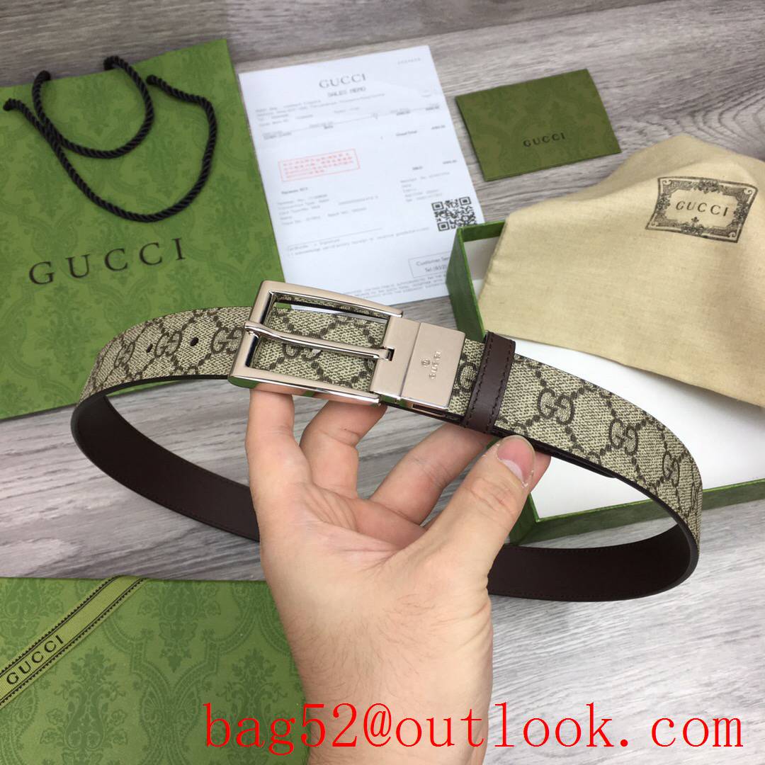 Gucci GG men 3cm Marmont with leather shiny silver reversible belt