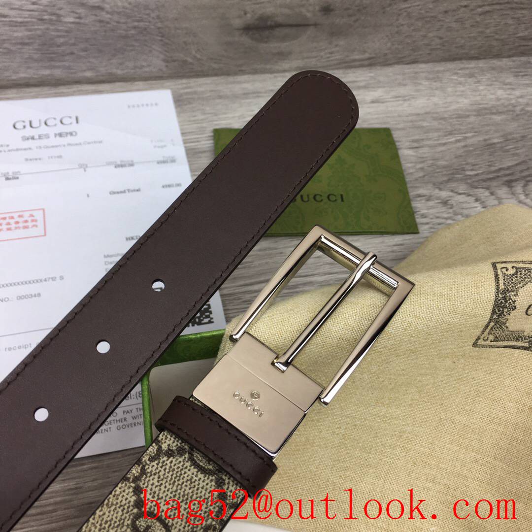 Gucci GG men 3cm Marmont with leather shiny silver reversible belt