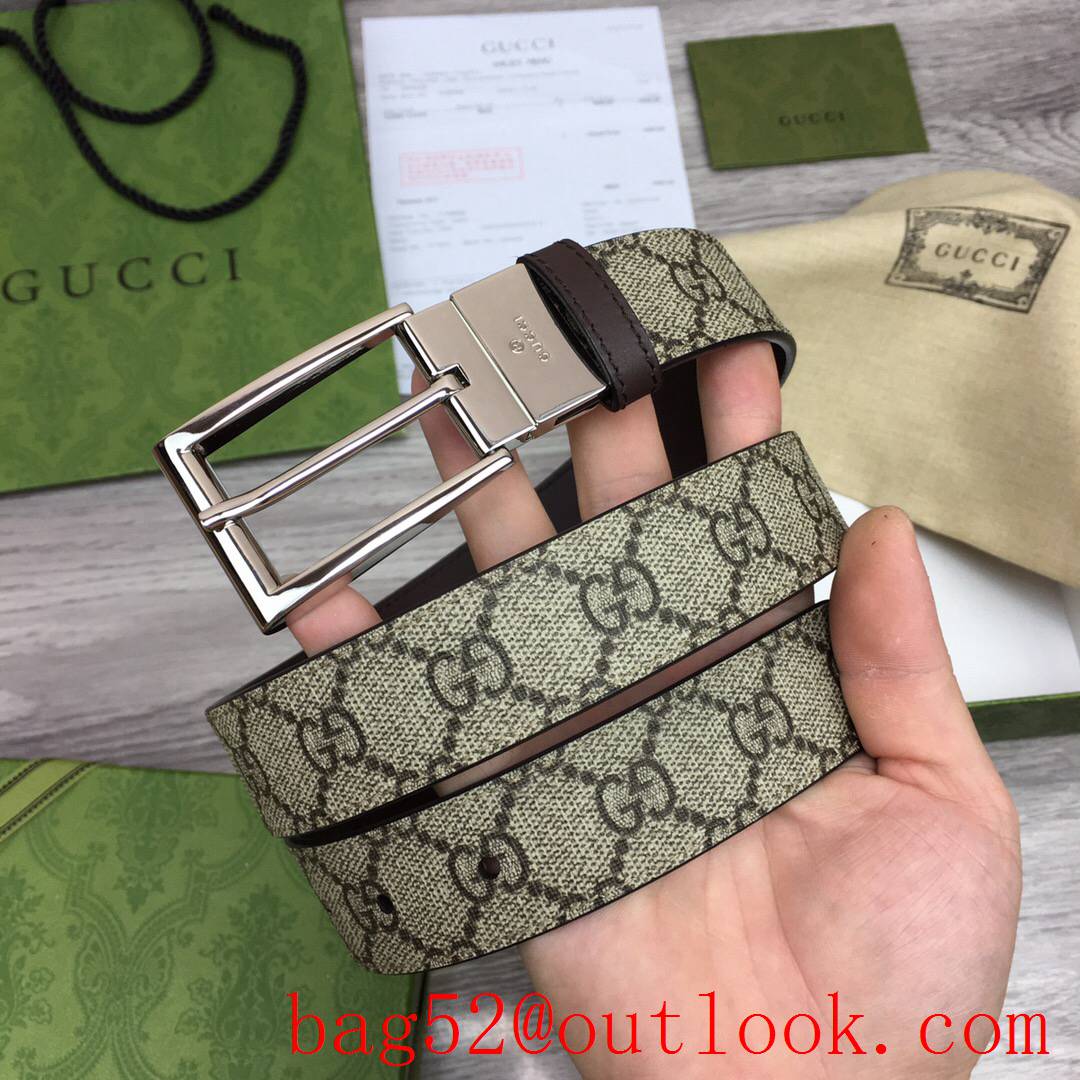 Gucci GG men 3cm Marmont with leather shiny silver reversible belt