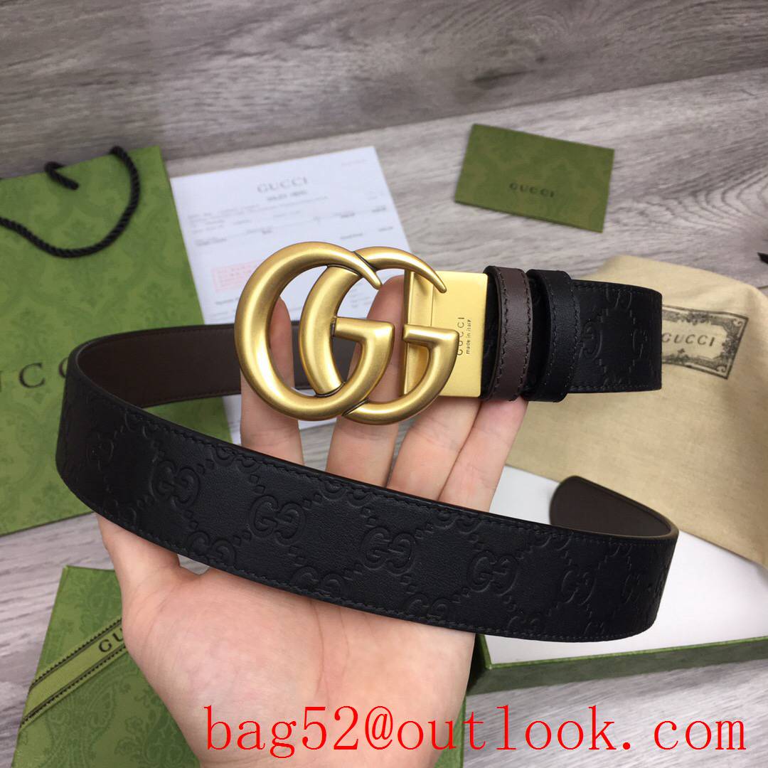 Gucci GG men 3.7 black coffee matte gold buckle Signature belt with GG detail