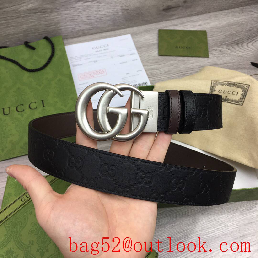 Gucci GG men 3.7 black coffee Palladium-toned hardware buckle Signature belt with GG detail