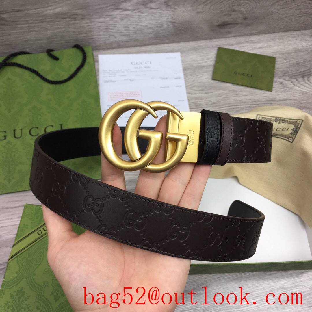 Gucci GG men 3.7 coffee v black with matte gold reversible belt