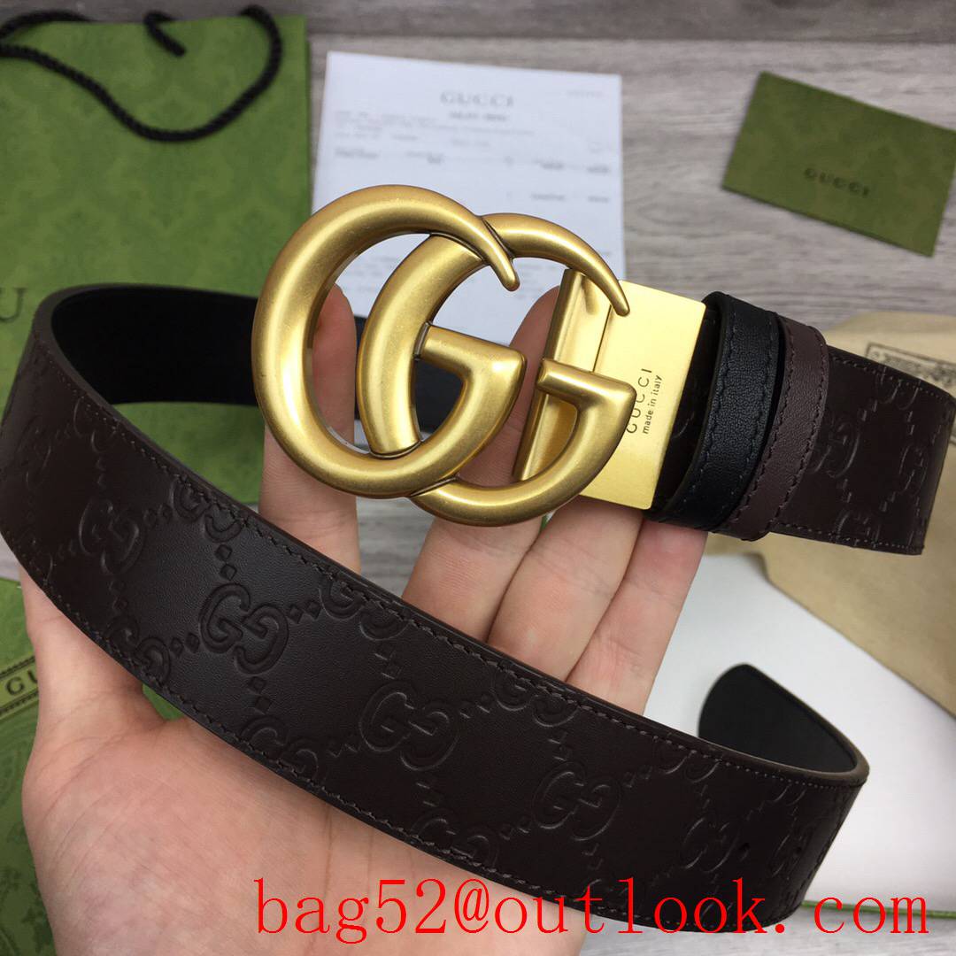 Gucci GG men 3.7 coffee v black with matte gold reversible belt