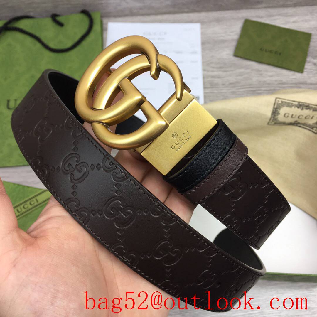 Gucci GG men 3.7 coffee v black with matte gold reversible belt