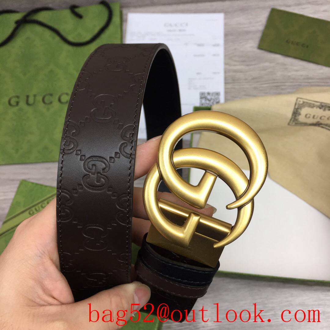 Gucci GG men 3.7 coffee v black with matte gold reversible belt