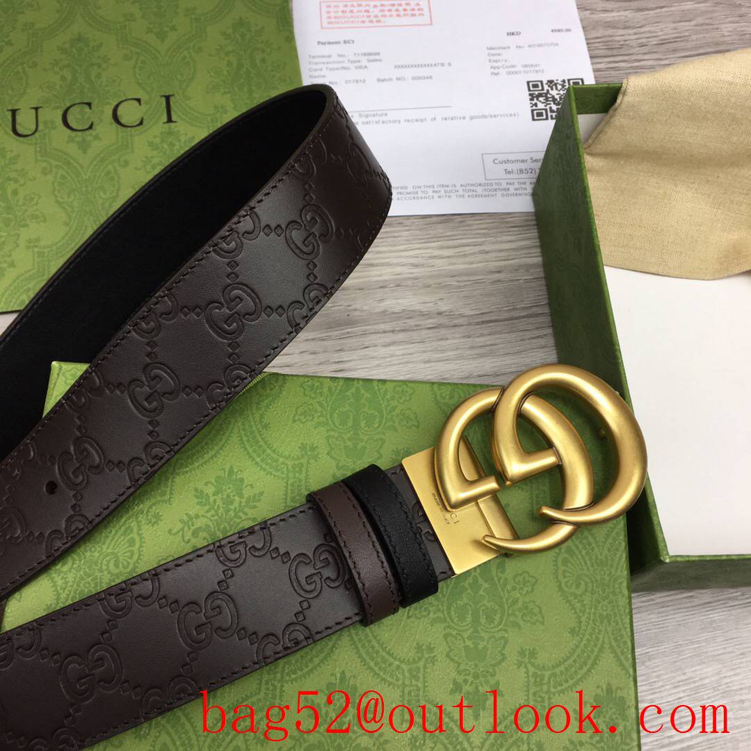 Gucci GG men 3.7 coffee v black with matte gold reversible belt