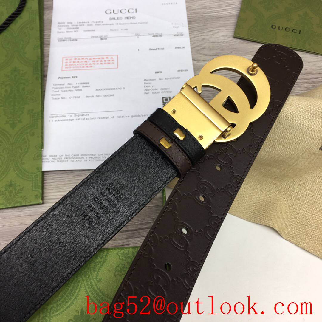 Gucci GG men 3.7 coffee v black with matte gold reversible belt