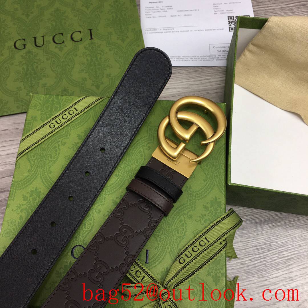 Gucci GG men 3.7 coffee v black with matte gold reversible belt