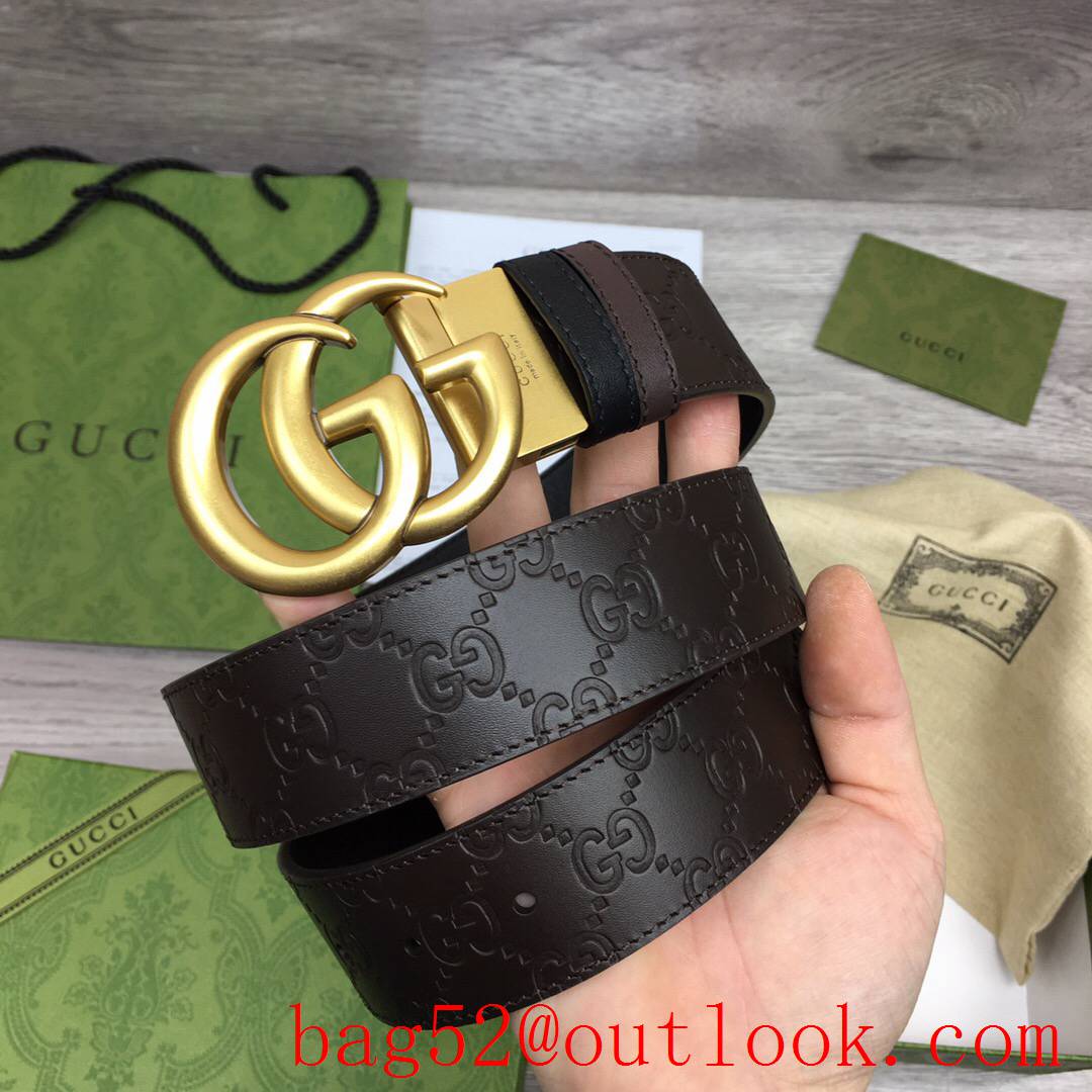 Gucci GG men 3.7 coffee v black with matte gold reversible belt