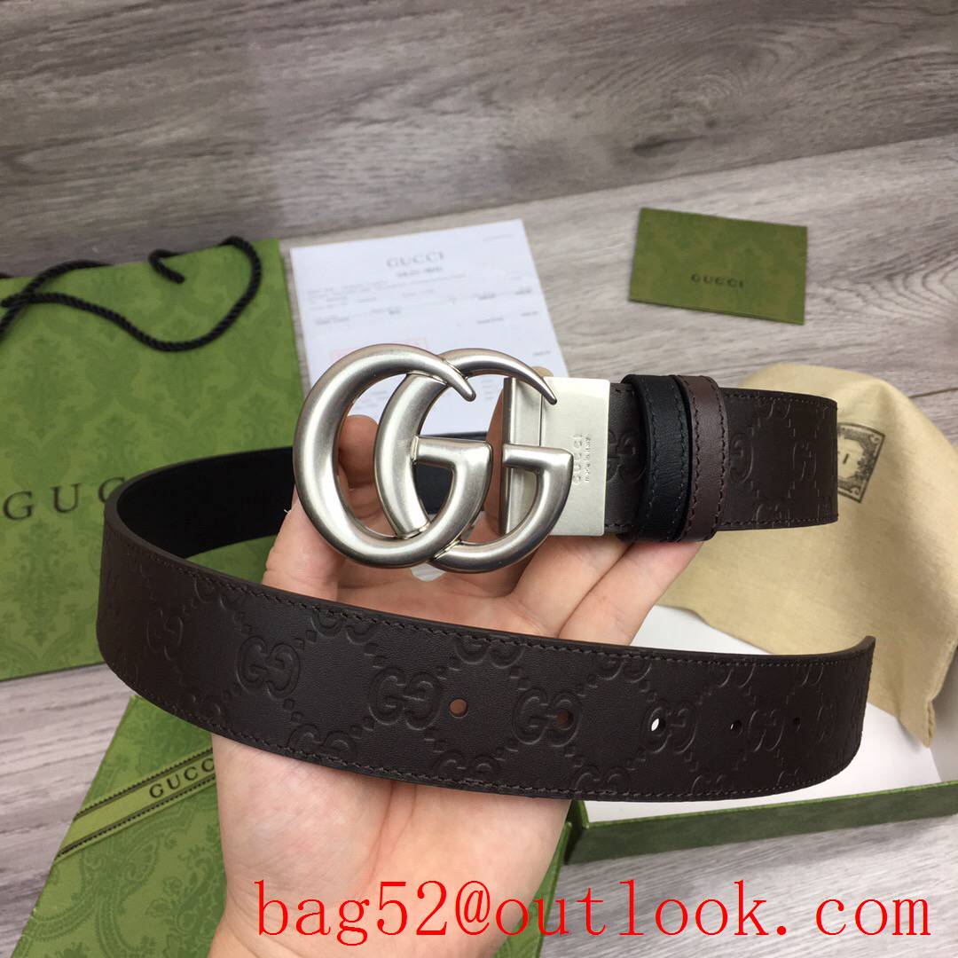 Gucci GG men 3.7 coffee v black with Palladium-toned reversible belt
