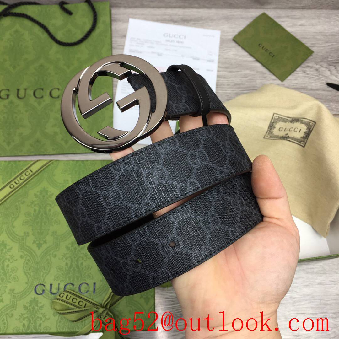 Gucci GG men 4cm black Marmont with shiny dark silver buckle belt