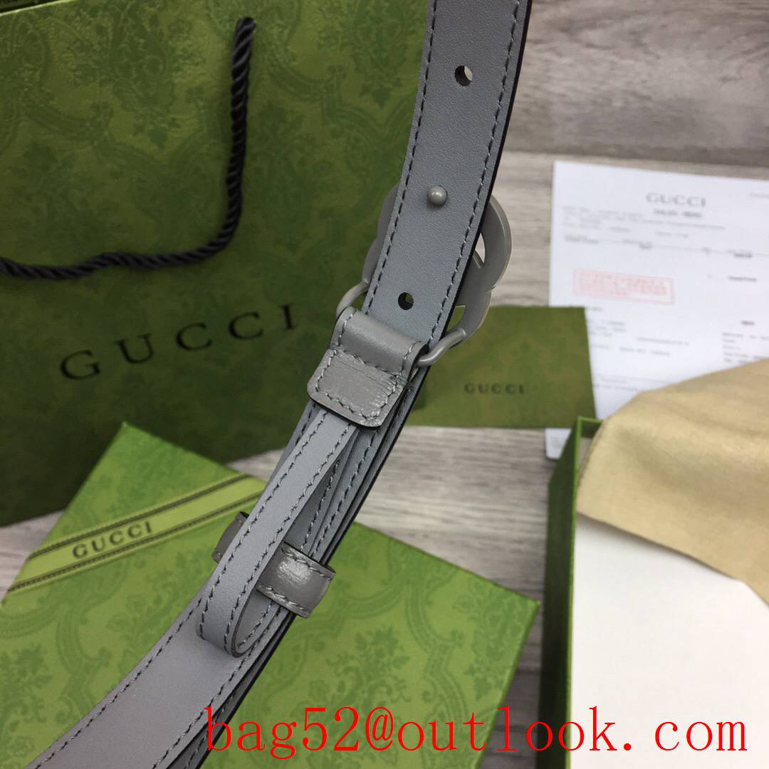 Gucci GG women 2cm width mini gray leather v GG paint buckle belt