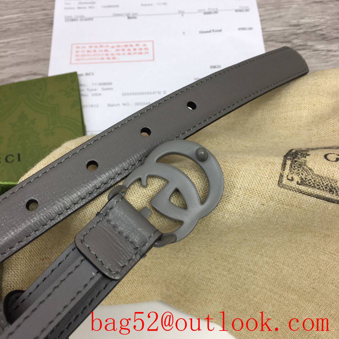 Gucci GG women 2cm width mini gray leather v GG paint buckle belt