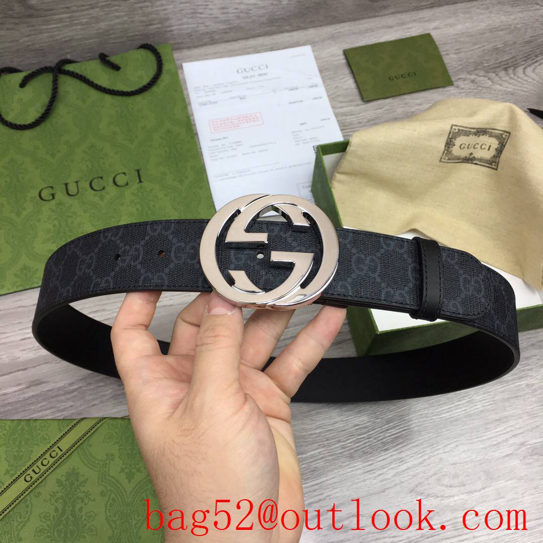 Gucci GG men 4cm black Marmont with shiny silver buckle belt