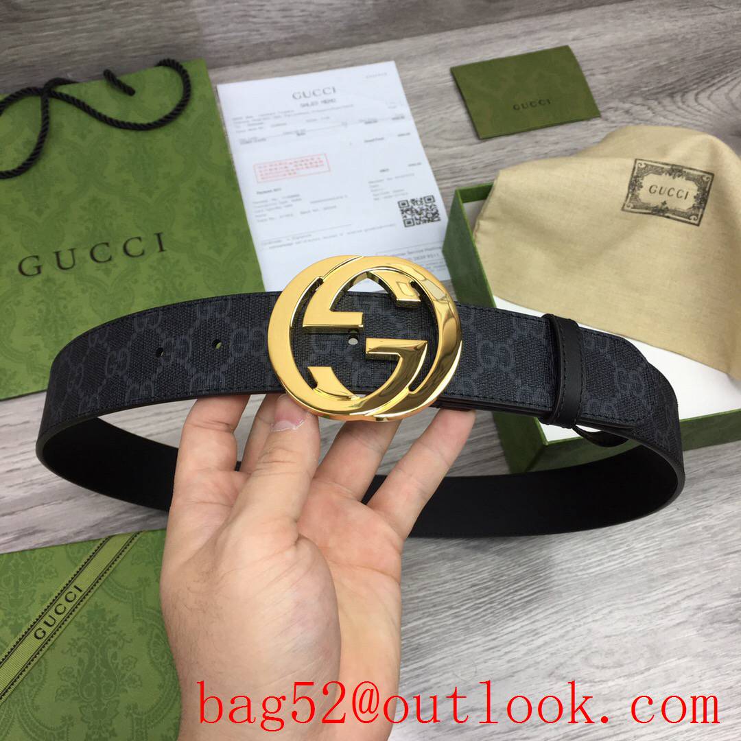 Gucci GG men 4cm black Marmont with shiny gold buckle belt